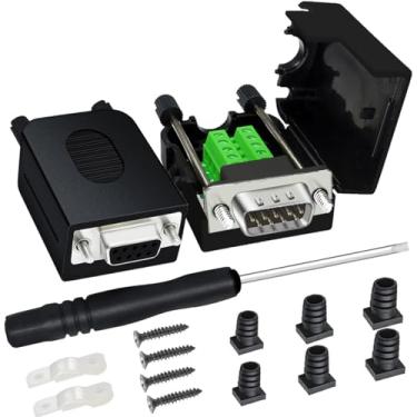 Imagem de Meskliu Conector de fuga DB9, conector sem solda DB9, RS232 D-SUB adaptadores seriais macho e fêmea 9 pinos placa de fuga módulo sem solda com caixa parafusos longos tubo de cauda