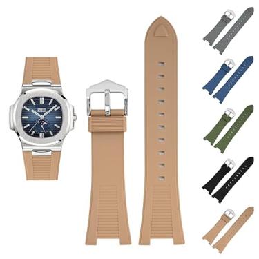 Imagem de Generic Pulseira de borracha de 25 mm para Patek Philippe Nautilus com fivela, pulseiras de relógio de borracha para Patek Philippe 5711 5712 5980 - várias cores (bege)