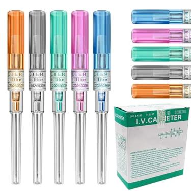 Imagem de Agulhas de piercing de cateter - Miuxia 50 peças de agulhas de orelha nariz mistura agulhas ocas para piercing de umbigo 14G 16G 18G 20G 22G calibre IV conjunto de agulhas de cateter