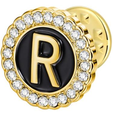 Imagem de HAWSON Alfinetes de lapela com inicial A-Z, alfinetes de gravata personalizados de ouro/prata 18K para ternos, gravatas, chapéus, homens e mulheres, Latão, Sem Pedra Preciosa
