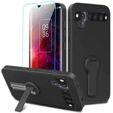 Imagem de Capa para celular TCL 10 Pro com protetor de tela de vidro, rotação de 360°, suporte oculto/suporte de silicone TPU à prova de choque, capa protetora para TCL 10 Plus TCL10Pro TLC 10Pro T799B - preta