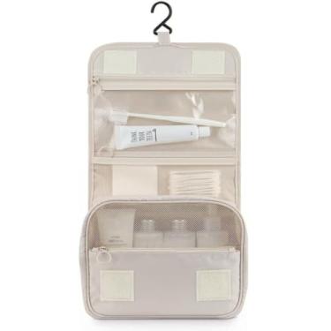 Imagem de Nécessaire Organizadora Viagem Bolsa Mala Portátil Higiene Pessoal Acessórios C/Divisórias Dobrável (Bege)