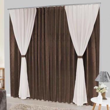 Imagem de Cortina Cor Marrom 2.70 x 1.70 para Varão Suíço Florata - ENTROU COMPR