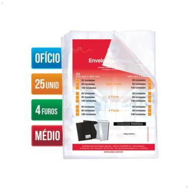 Imagem de Kit 25 Envelope Plastico A4 Ofício com 4 furos P/ Pasta Catalogo Médio