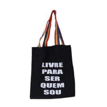 Imagem de Bolsa Ecobag 100% algodão Black LIVRE  (Alça arco-íris) - CARIOCA MAIS