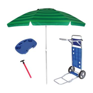 Imagem de Kit Praia Guarda Sol 2,4m Carrinho Com Avanço Alumínio Mesinha Para Ca