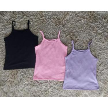 Imagem de Regata de alcinha blusinha feminina canelada lisa kit com 3 peças - Ph