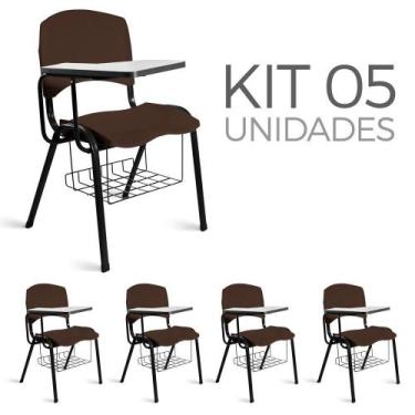 Imagem de Cadeira Plástica Universitária Kit 5 A/E Marrom Lara - Shop Cadeiras