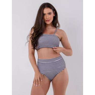 Imagem de Conjunto Biquíni Top Faixa Hot Pants Estampado Cintura Alta Verão Moda