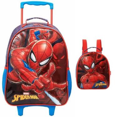 Imagem de Kit Mochila Escolar Homem Aranha Rodinha Tam G Com Lancheira - Xeryus