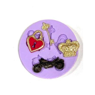Imagem de Molde de silicone coroa moto chave para decorar f91 - Confeitaria dos 