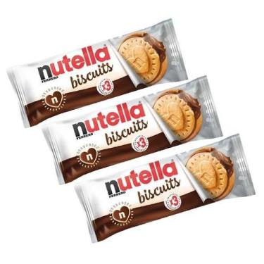 Imagem de 3 nutella biscuit biscoito wafer creme de avelã ferrero 41g
