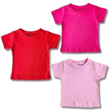 Imagem de Kit 3 Camiseta Manga Curta Lisa Para Bebê Menino Menina P M G - BigToo