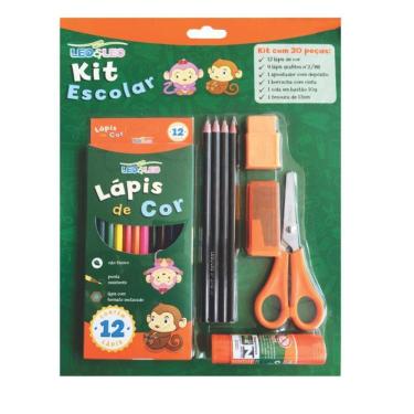 Imagem de Kit Material Escolar Infantil Com 20 Peças Pintura Lápis De Cor Apontador E Borracha Laranja