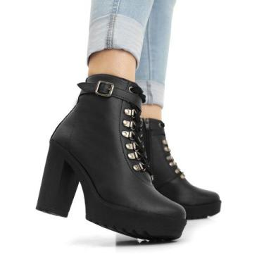 Imagem de Bota Feminina Tratorada Cano Curto JCL STORE Coturno Salto 9cm Alto Tr