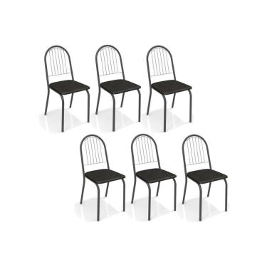 Imagem de Cadeira de Cozinha Noruega 2C077 Kit 6 Un Preto Fosco/Courano Preto 110 - Kappesberg
