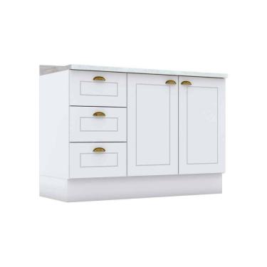 Imagem de Módulo Cozinha Henn Americana Balcão p/ Pia c/ Tampo c/ 2 Portas e 3 Gavetas 120cm Branco-Henn