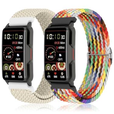 Imagem de Sunnyson Pacote com 2 pulseiras elásticas trançadas compatíveis com relógio inteligente Mindrose H80 de 3,7 cm, alças elásticas macias de substituição para Mindrose H80 Fitness Trackers IP68 para