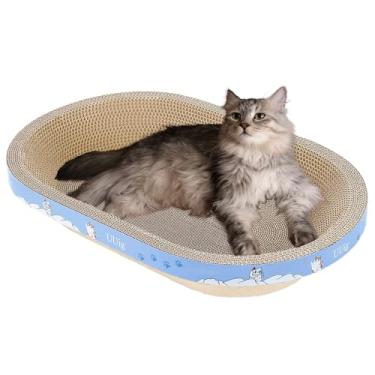 Imagem de UUig Arranhador para gatos, 59,9 x 37,8 cm, arranhadores de papelão para gatos internos, tábua grande para arranhar gatos, cama oval com erva de gato