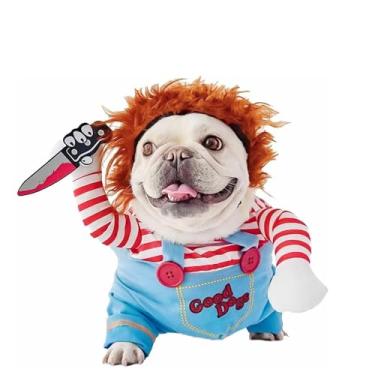 Imagem de SHIAOMIN Fantasia de cachorro de boneca mortal para animais de estimação – Fantasia de cachorro fofo de Halloween, roupas engraçadas para cães, festas de cosplay para cães pequenos e médios