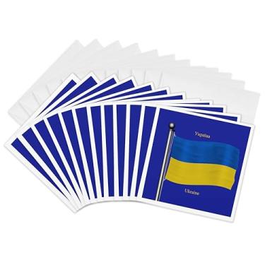 Imagem de 3dRose Bandeira da Ucrânia em um fundo azul com a Ucrânia em inglês e ucraniano - Cartões comemorativos, 15 x 15 cm, conjunto de 12 (gc_63215_2)
