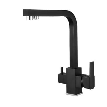 Imagem de Torneira de cozinha preta com filtro, rotação de 360 graus, torneira com filtro de água, misturador de pia de cozinha de três vias, torneira de água potável quente e fria, preta