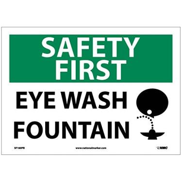 Imagem de National Marker SF160PB Placa "Safety First, Eye Wash Fountain" com gráfico, vinil PS, 25,4 x 35,5 cm