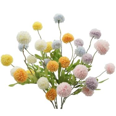 Imagem de LILOCOO 6 peças de flores multicoloridas, bola de crisântemo, flores de seda, hortênsia, buquê de casamento, flores artificiais para casa, jardim, festa, café, decoração de Natal