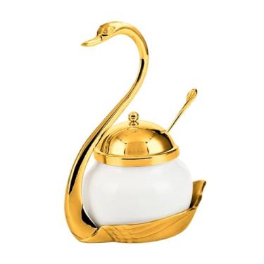 Imagem de Ioensy Pote de açúcar porcelana tempero pote de tempero açucareiro para buffets casamento café bar, Ouro