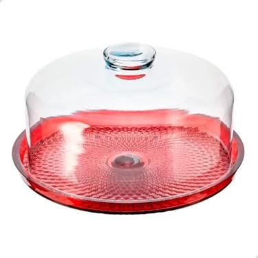 Imagem de Boleira De Vidro Com Tampa Prato Para Bolo(Vermelho)