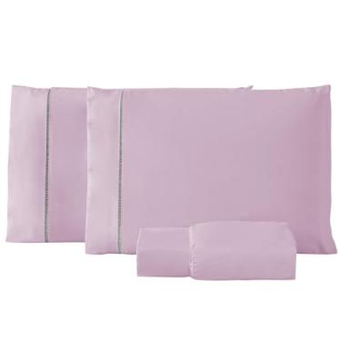 Imagem de Jogo de Cama Box Solteiro Ponto Palito Algodão Percal 200 Fios Lençol Hotel Pousada 2 Peças (Rosa)