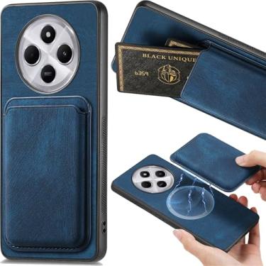 Imagem de Ephoou Capa magnética para Xiaomi Redmi 14 C com compartimento destacável para cartão de crédito, capa ultrafina de couro PU slim fit resistente a arranhões para Xiaomi Redmi 14C. TCK-azul retrô