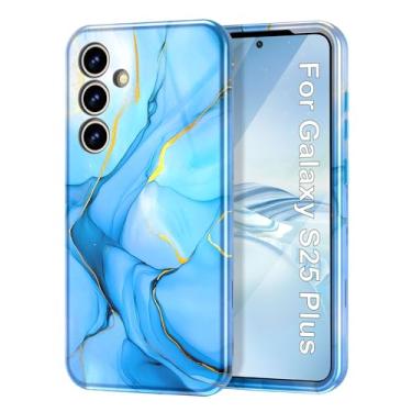Imagem de Btscase Capa para Samsung Galaxy Plus, [teste de queda de grau militar] Design de padrão de mármore fino robusto à prova de choque para mulheres meninas homens capa protetora antiarranhões, azul