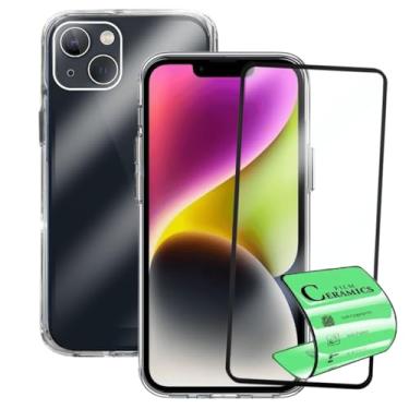 Imagem de Kit Capa Capinha Clear Case Space Compatível iPhone 14 e Película Premium 9D Cerâmica