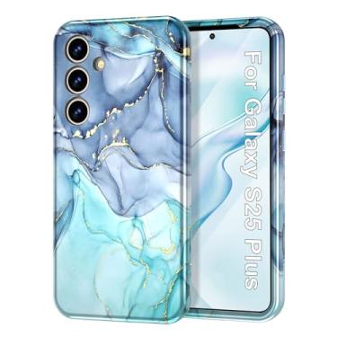 Imagem de Btscase Capa para Samsung Galaxy Plus, [teste de queda de grau militar] Design de padrão de mármore fino robusto à prova de choque feminino meninas homens capa protetora antiarranhões, azul ciano