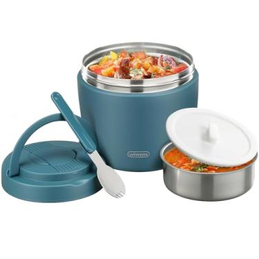 Imagem de wiwens Pote térmico para alimentos quentes para adultos 947 ml sopa recipientes térmicos de almoço boca larga isolados a vácuo aço inoxidável à prova de vazamento caixa bento com colher (azul lago)