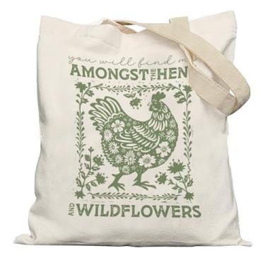Imagem de APJYM Sacola de galinha, galinhas e flores silvestres de fazenda, bolsas de lona cottagecore para mulheres, presentes para amantes de frango, presentes para mãe de galinha, presentes estéticos