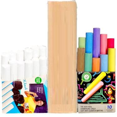 Imagem de Giz de calçada para crianças com giz branco para quadro negro e apagador, giz colorido para quadro-negro, borrachas de quadro de giz, sem poeira, giz branco, lápis de cor para crianças