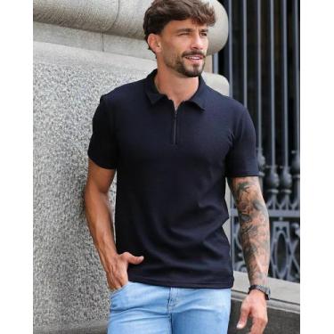 Imagem de Camiseta polo masculina zíper tricot premium manga curta - LIFESTYLE, 
