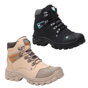 Imagem de kit Coturno CATPRIIME de Couro com CA Bege e Preto com Verde, 38, Crem