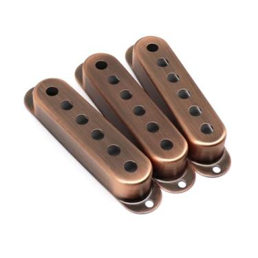Imagem de ROZILO Cobre 3 peças de capas de captador de guitarra de bobina única (espaçamento de mastro de 52 mm) conjunto de anéis de montagem de captador de cobre para Stratocaster