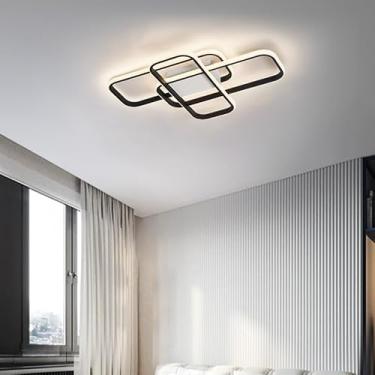 Imagem de Dimmable Ouro/Preto minimalismo Led Lustre Para Sala de Estar Quarto lâmpadas de teto decoração de casa brilho iluminação interna Nordic Modern Chandelier Led luminária de teto (preto, L55xW35CM)