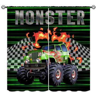Imagem de Djaby Cortinas de caminhão, tratores de chamas ardentes, caminhão, carro, monstro, xadrez, bandeira de corrida, tratamentos de janela para meninos, crianças, quarto, sala de estar, sala de jogos,