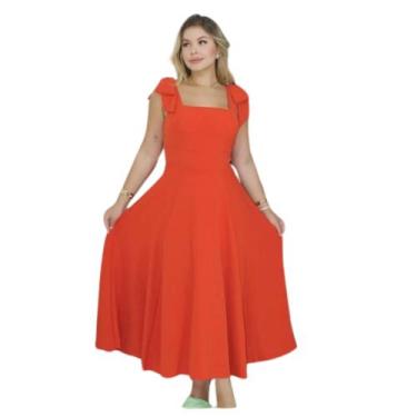 Imagem de Vestido Linho Midi Godê Plus Size Laço Ombro Rodado Longo - ANNEGUERRA