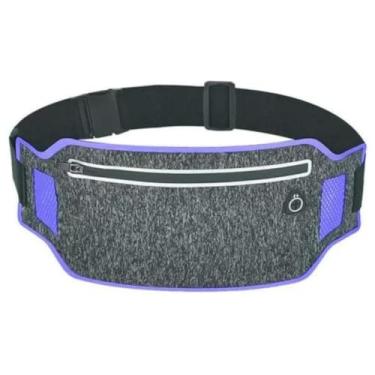 Imagem de Pochete Slim Fitness Porta Celular e Dinheiro para Corrida, Caminhada, Academia e Ciclismo com Material respirável e impermeável, Saída para fone de ouvido e faixa refletiva (AZUL E CINZA)