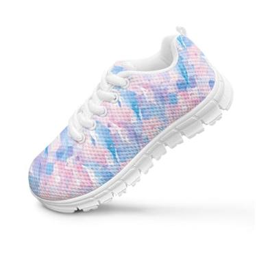 Imagem de GOSTONG Tênis de corrida infantil pequeno/grande para meninas, malha respirável, escola, tênis, antiderrapante, branco, tamanho 11-5, Dolphin Tie Dye, 16