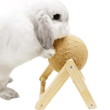 Imagem de Copfeu Brinquedo arranhador de coelho, bola de sisal de madeira maciça natural para gatinhos internos, bolas de arranhar para gatinhos, coelhinho, porquinho-da-índia, chinchila furão ou outros animais