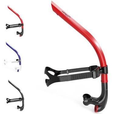 Imagem de COPOZZ Snorkel de natação para nadadores de natação com laço, treinamento, mergulho com snorkeling, suporte central de silicone confortável, válvula de limpeza unidirecional, fácil de respirar para piscina e água aberta, 4300 Swim Snorkel-Red