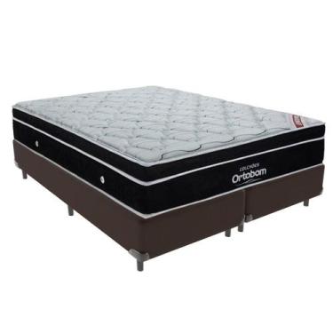 Imagem de Cama Box King Marrom + Colchão Elegant Molas Ensacadas Ortobom