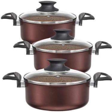 Imagem de Jogo Kit Caçarolas Panelas 3 Peças Tampa de Vidro Antiaderente Telfon 